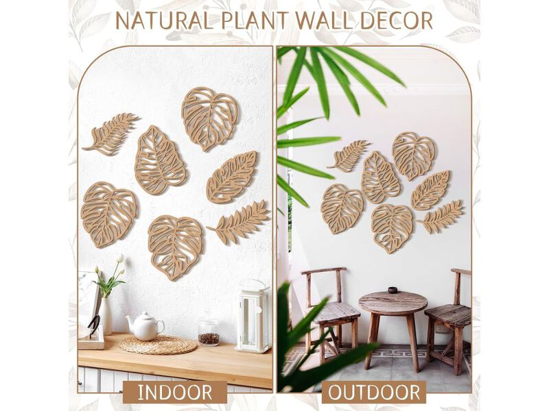 7 Piece Tropical Wall Art Monstera Leaf Wooden Decor for Farmhouse Living Room image number 1