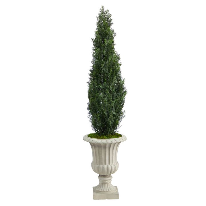 Nearly Natural 5-ft Cedar Artificial Tree in Sand Finished Urn