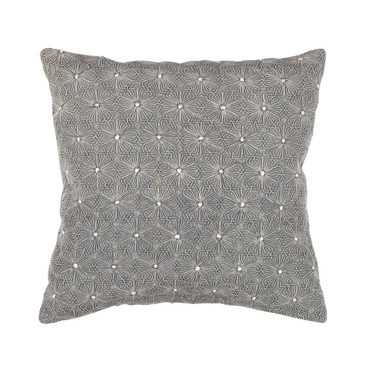 Pasargad Home Naples Embroidered Pillow, Grey/Ivory