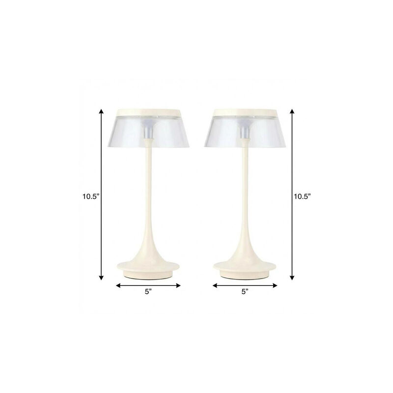 HomeRoots Set of Two 11" White Geometric USB Bedside Lamps With Novelty Shades image number 5