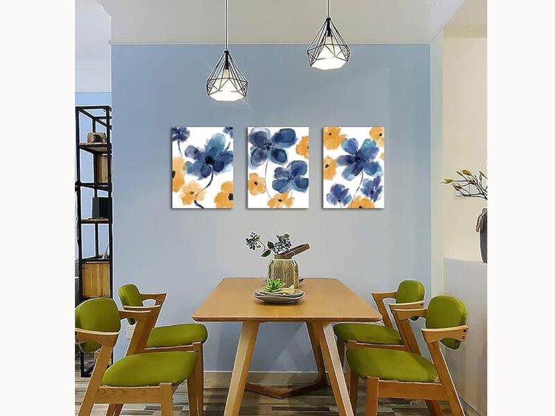 3-Panel Blue & Yellow Abstract Floral Canvas &ndash; Watercolor Wall Art for Bathroom, Living Room & Bedroom, 12&times;16"