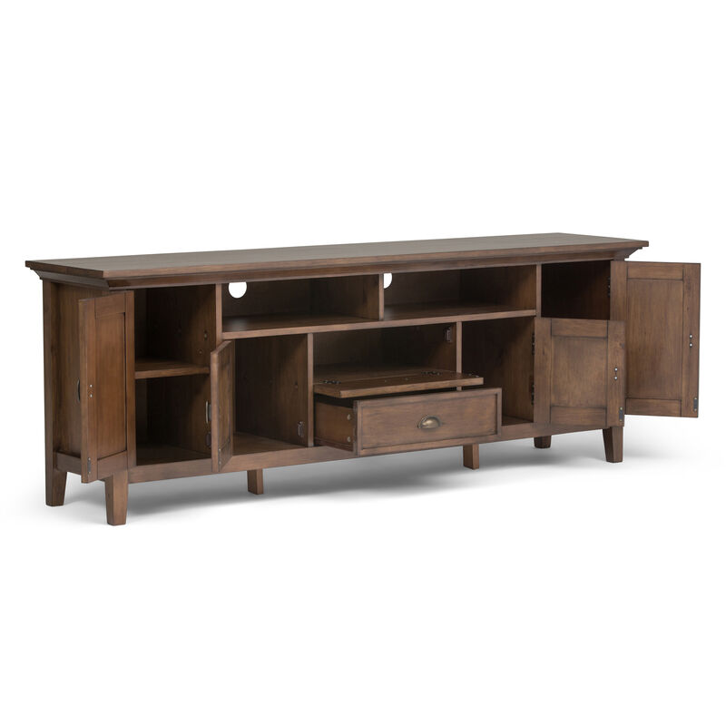 Redmond SOLID WOOD 72 inch Wide Transitional TV Media Stand in Rustic Natural Aged Brown For TVs up to 80 inches