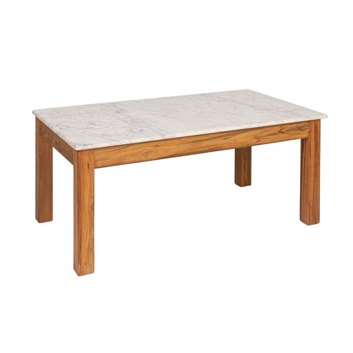 Rectangular Teak and Marble Coffee Table
