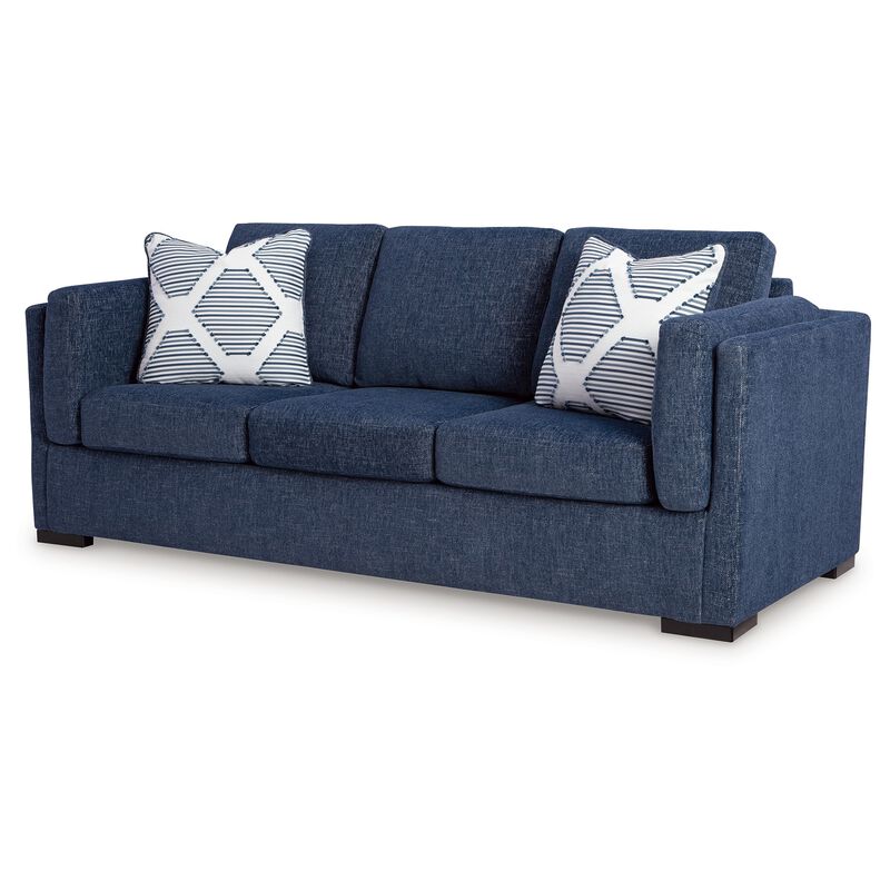 Marcy Sofa with 2 Accent Throw Pillows, Navy Blue Polyester 89 Inch image number 4