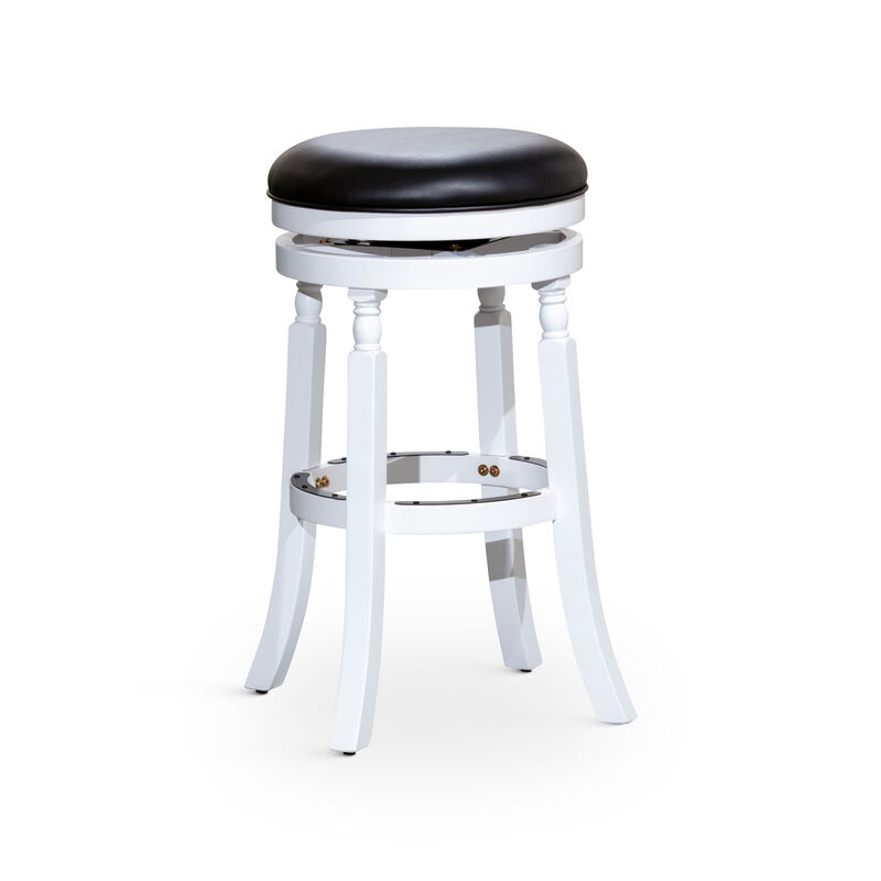 Streamdale 30" Barstool, White Finish, Black Leather Seat