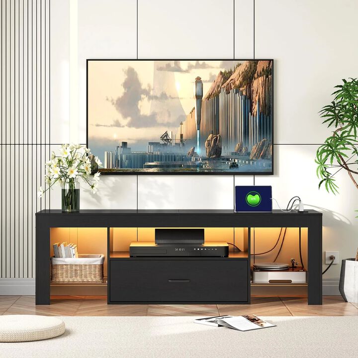 Modern LED TV Stand with Built-In Power Outlets for Living Room