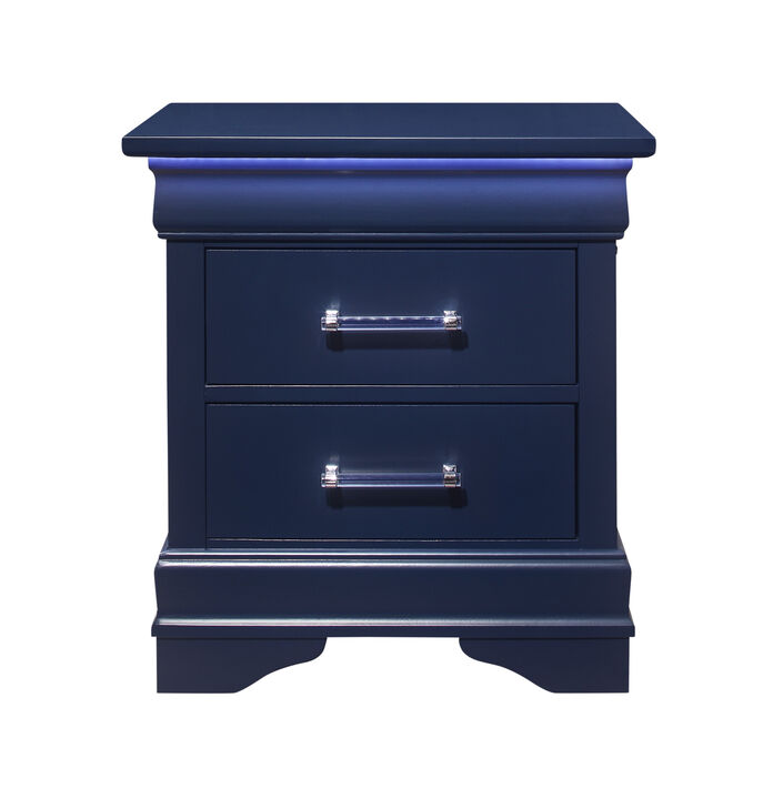 2-Drawer Solid Wood Nightstand with LED Lighting for Bedroom