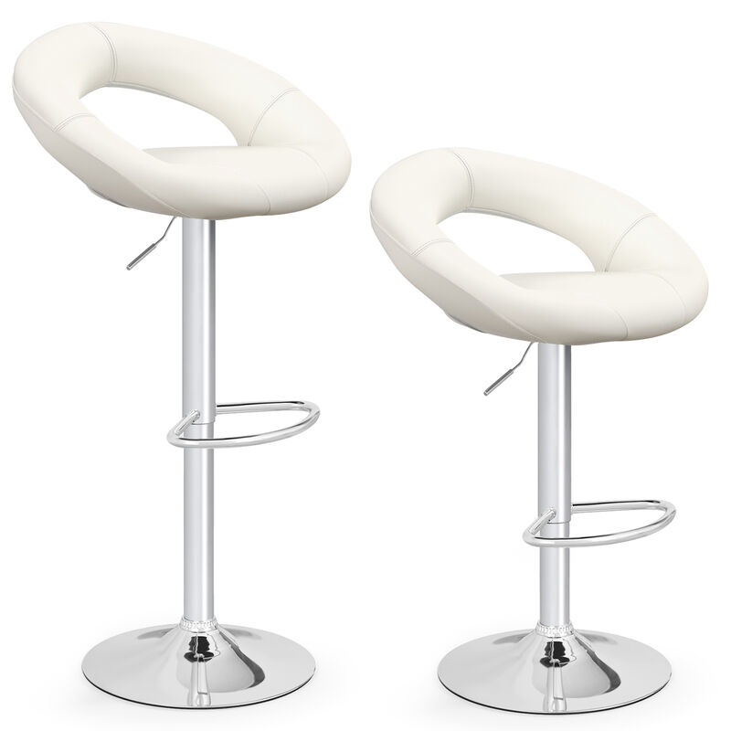 Set of 2 Bar Stools Adjustable PU Leather Swivel Chairs-White