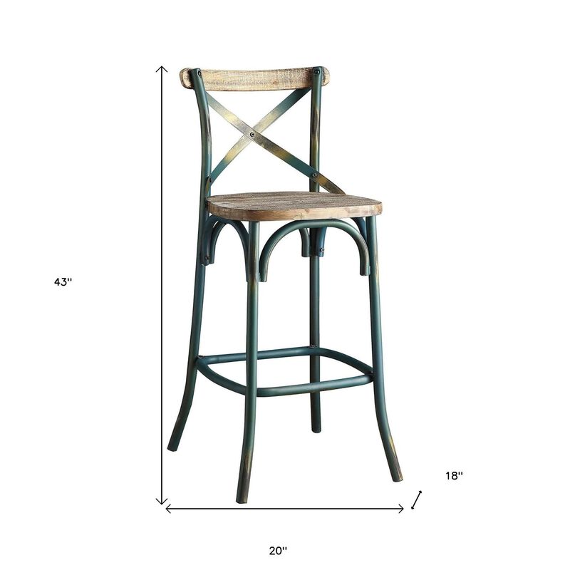 HomeRoots 21" Brown And Sky Blue Solid Wood And Metal Bar Chair image number 5