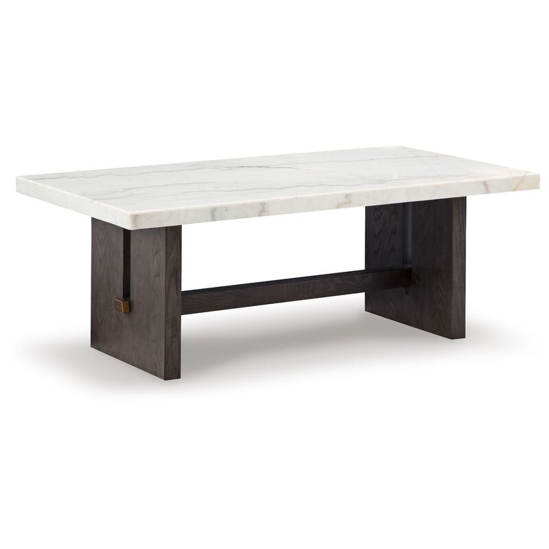 Haus Cocktail Coffee Table, Marble Top, Panel Legs, 52 Inch Brown Wood