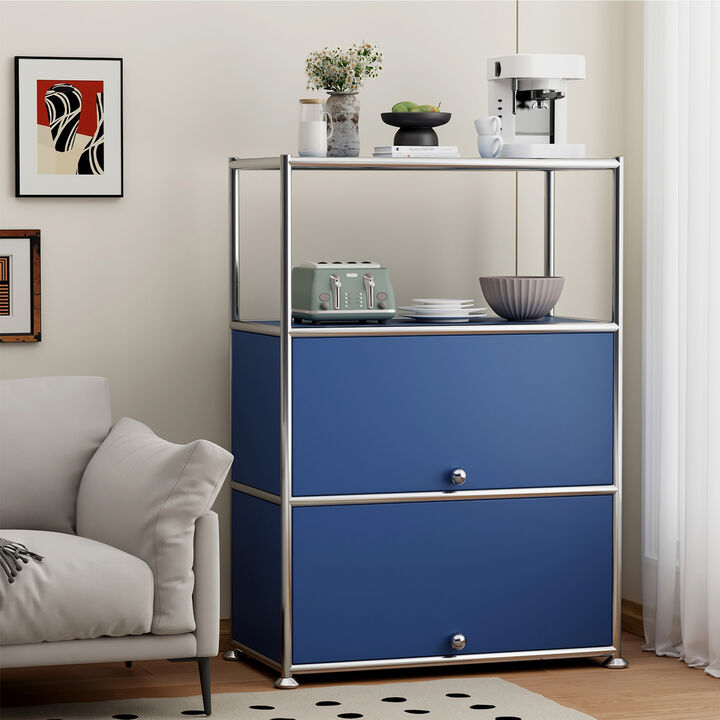 MEGA CASA Three-Layers Steel Hollow-carved Design Sideboard Cabinet For Kitchen,Living Room
