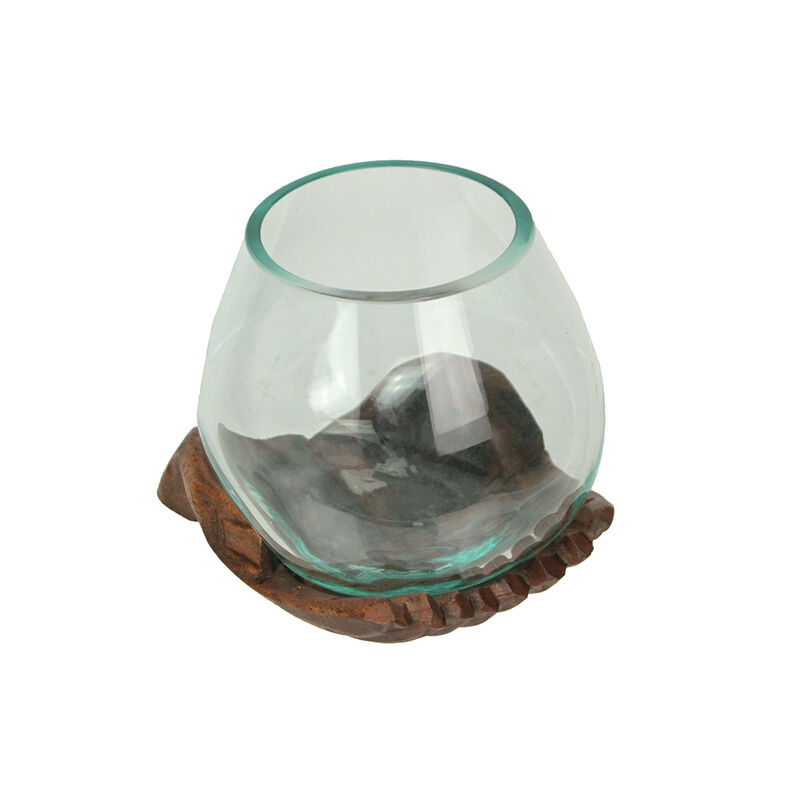 Blown Molten Glass and Carved Wood Hands Decorative Bowl image number 2