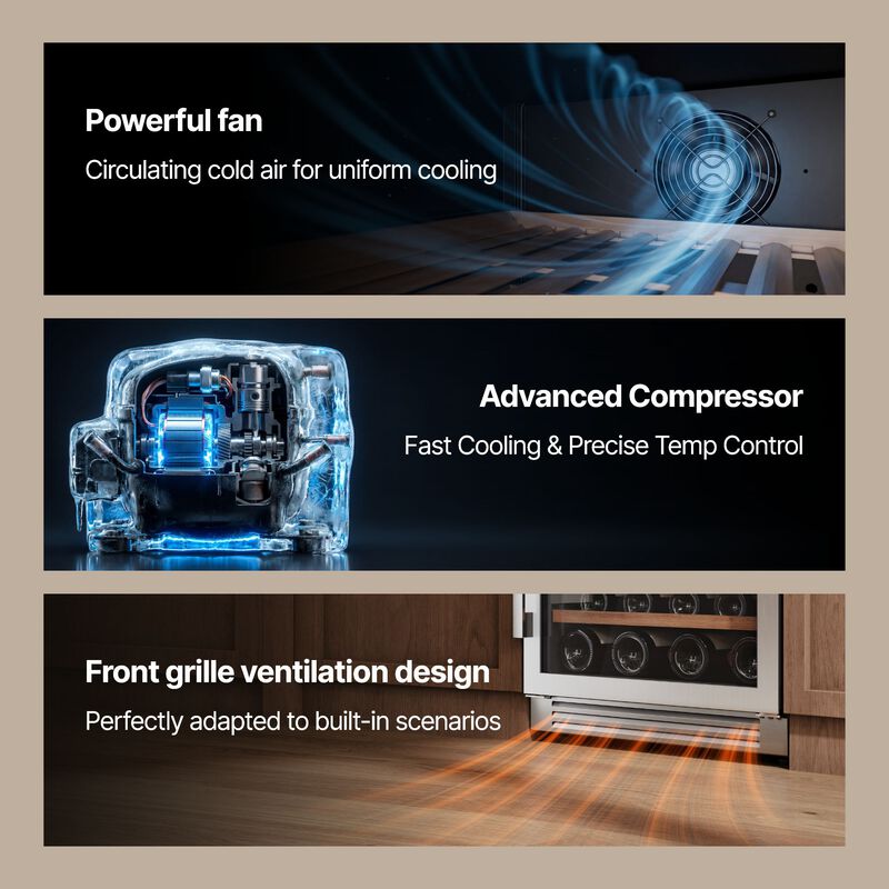 Wine Fridge 24 Inch Wine Refrigerator,61-bottle Wine cooler,40-65&deg;F,3 color LED,built-in/freestanding ,For Home Bar image number 5