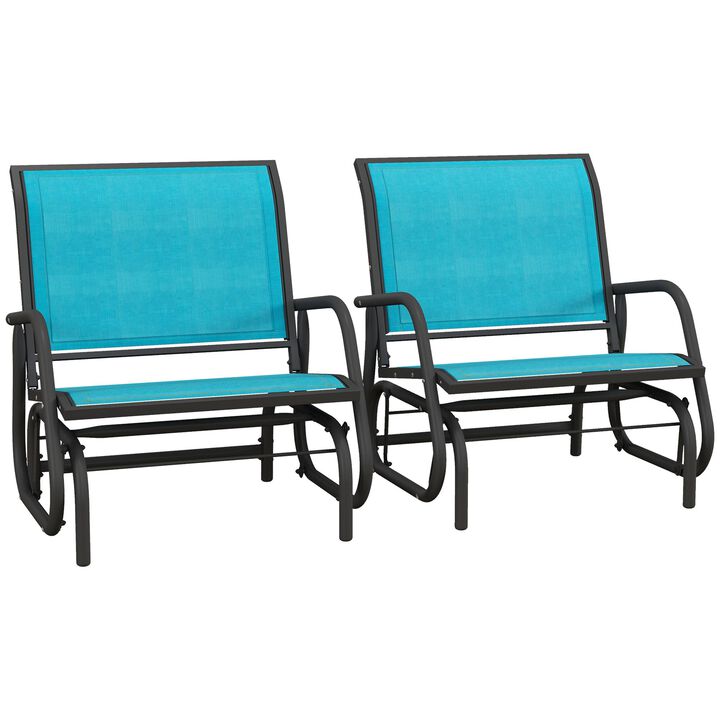 Porch Swing Glider Set of 2, Metal Frame Rocking Chairs with Breathable Mesh Fabric, Curved Armrests
