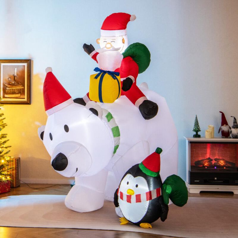Hivvago 7 Feet Inflatable Santa Claus Riding Bear with Penguin Gift Bags and Gift Box