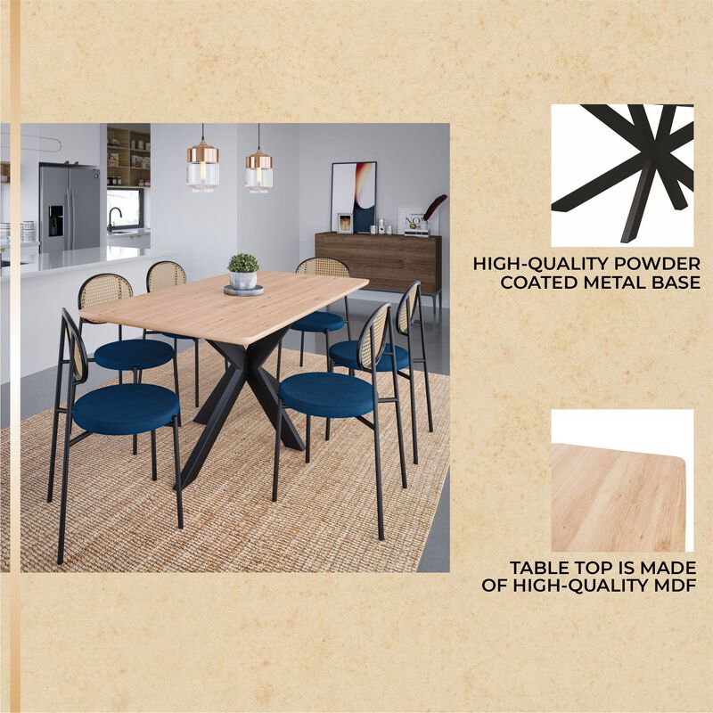 LeisureMod Ravenna 63" Rectangular Wood Dining Table With Modern Metal Base image number 4
