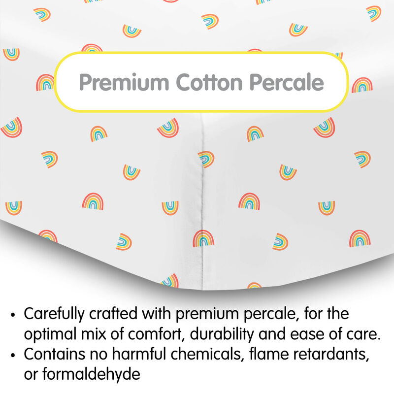 BreathableBaby Cotton Percale Fitted Sheet, For 52" x 28" Crib & Toddler Bed Mattress (2-Pack)