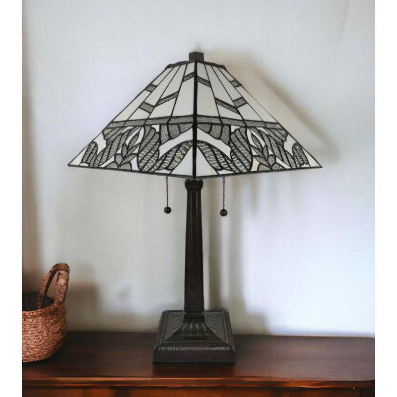 Hivvago 22" Dark Brown Metal Two Light Candlestick Table Lamp With White Shade