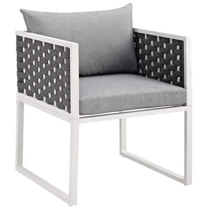 Modway Stance Outdoor Patio Woven Rope Dining Arm Chair in White Gray