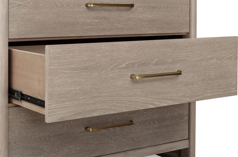Gardenia Five Drawer Oak Wood Chest in Chai