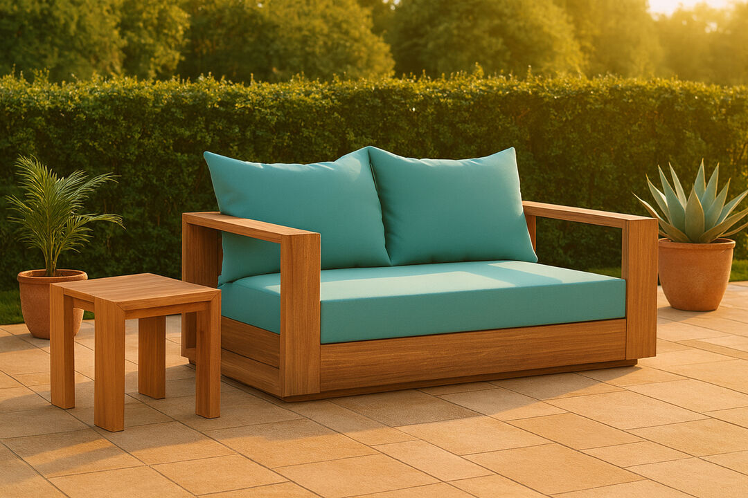 Meridian Furniture Tulum Blue Water Resistant Fabric Outdoor Loveseat