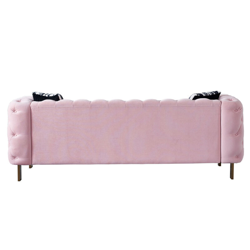 Chesterfield Modern Tufted Velvet Living Room Sofa, 84.25" W Couch, Pink