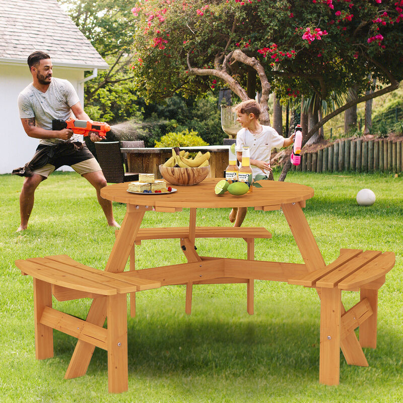 Outdoor Round Picnic Table Set with Umbrella Hole and Seating for 6
