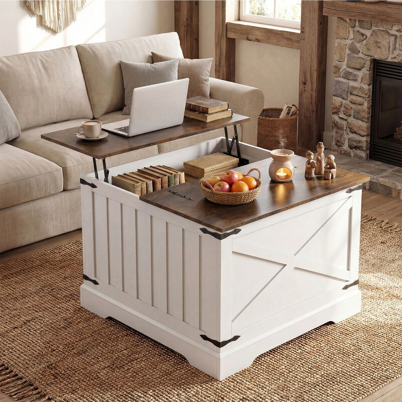 Modern Farmhouse Coffee Table with Lift-Top Hidden Compartment image number 1