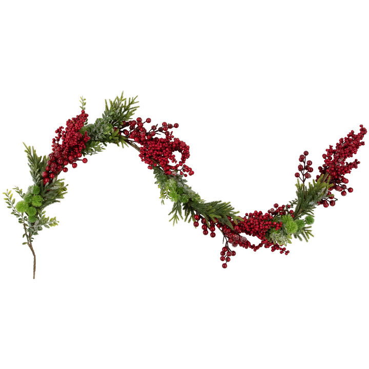 5' x 12" Red Berry and Frosted Pine Christmas Garland - Unlit