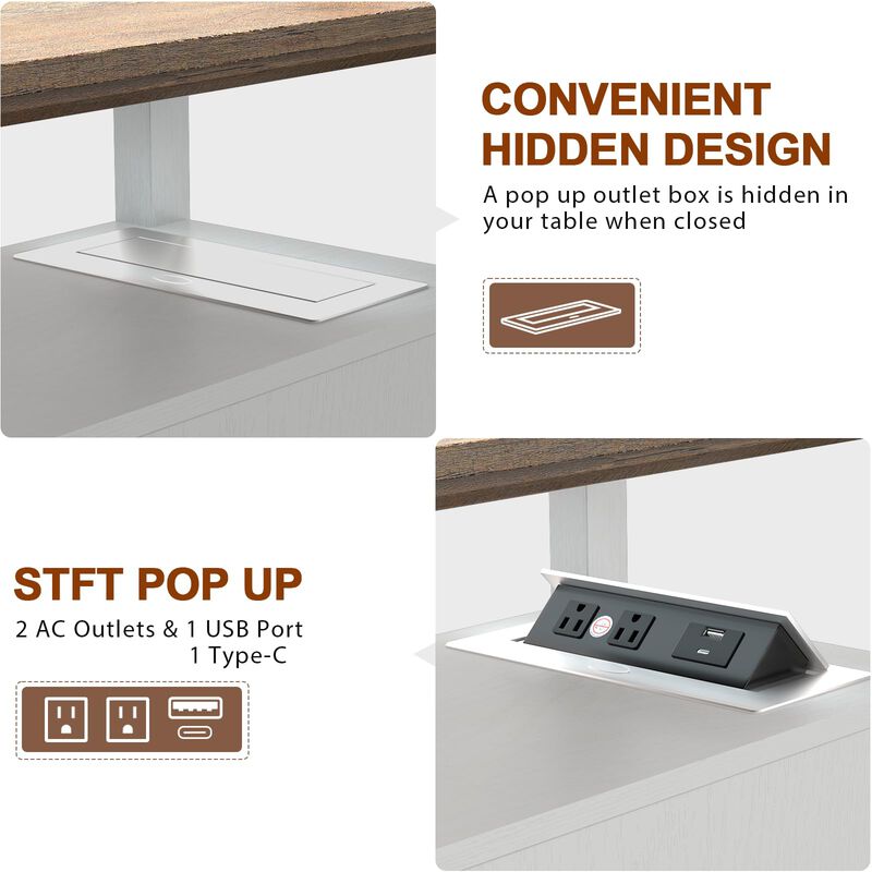 HIFYOBRO End Table with Flip Top Charging Station Set of 2, White Side Table with 2 Drawers, Type-C & USB Port & Power outlets,