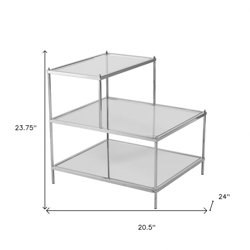 Glass Mirrored End Table with Sleek Frame, Elegant Accent for Living Room or Bedroom
