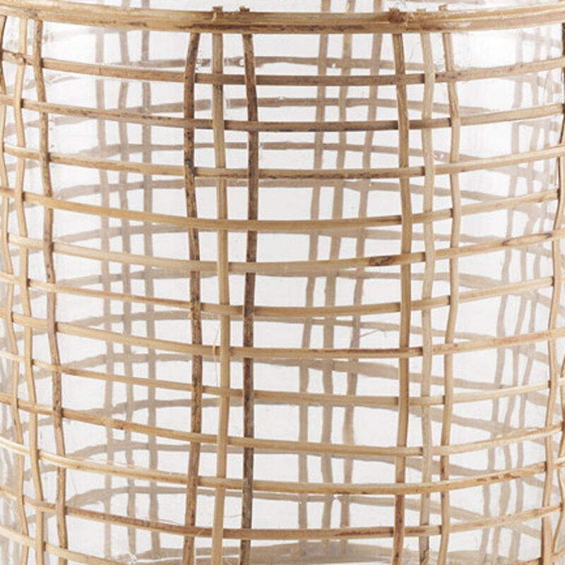 HomeRoots 15" Clear And Natural Glass Round Floor Vase With Wrapped Rattan image number 2