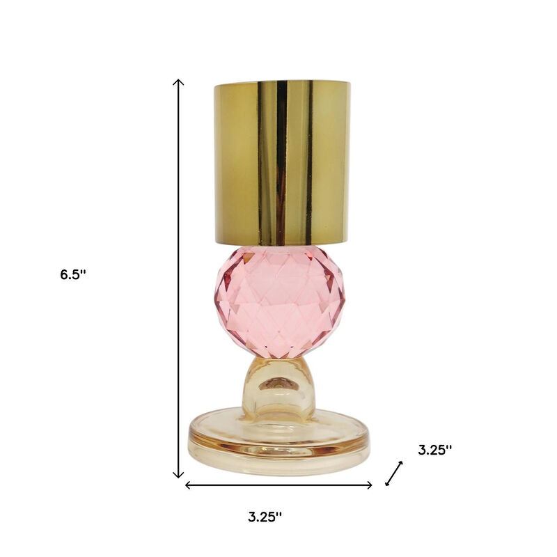 HomeRoots Set of Two Amber Gold And Pink Faceted Crystal Tabletop Taper Candlesticks image number 5