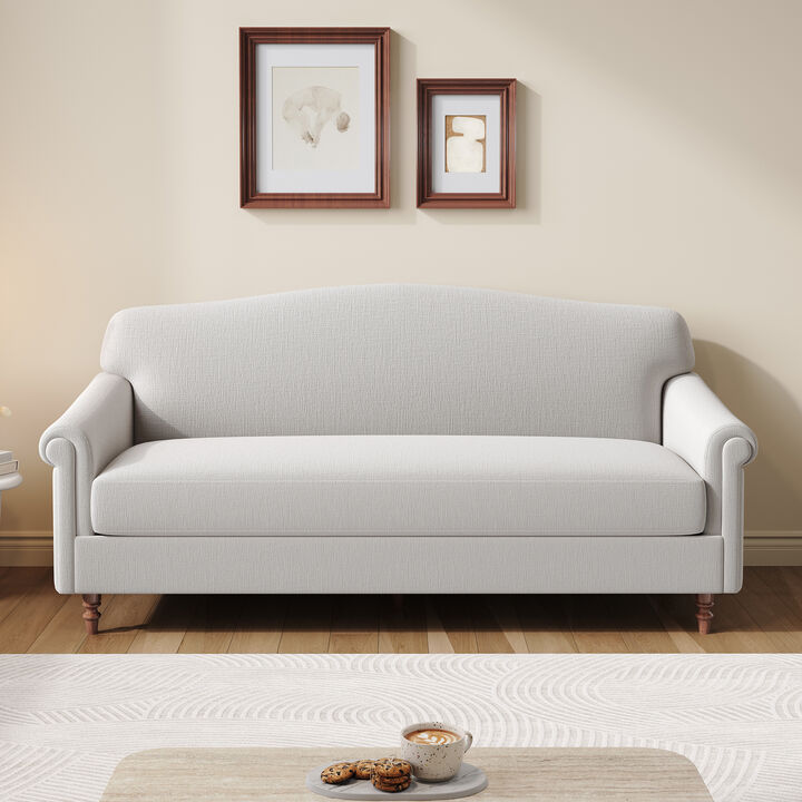Merax Elegant Rolled Arm 2-Seater Chenille Loveseat with Turned Rubberwood Legs