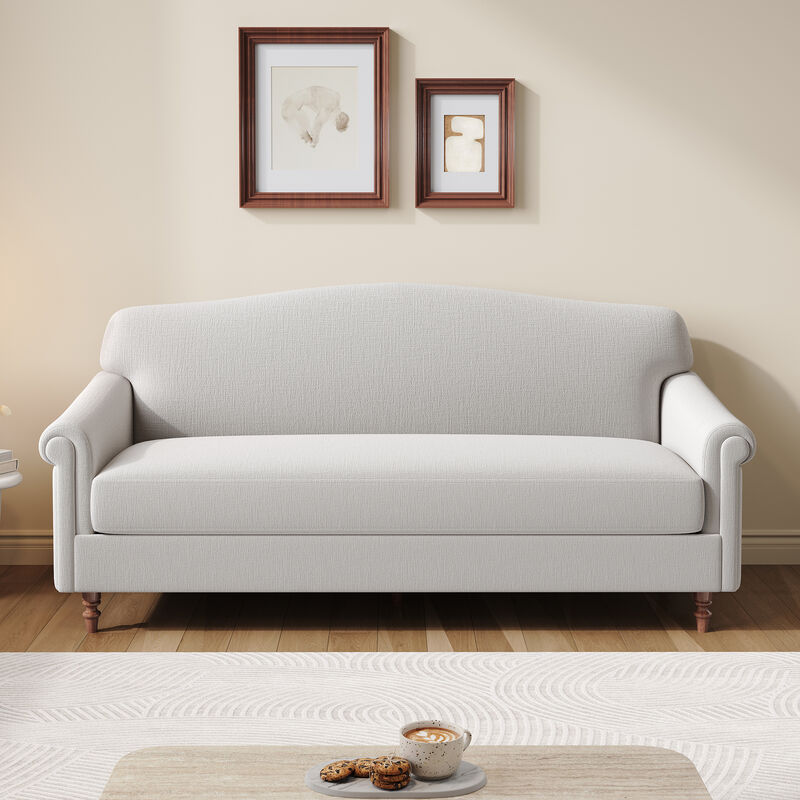 Merax Elegant Rolled Arm 2-Seater Chenille Loveseat with Turned Rubberwood Legs image number 1