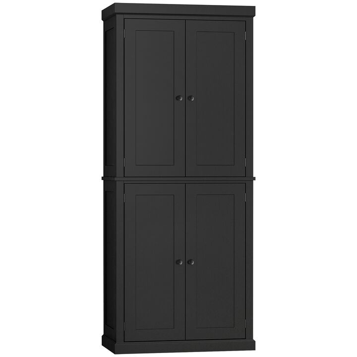Freestanding Modern 4 Door Kitchen Pantry, Storage Cabinet Organizer with 6-Tier Shelves, and 4 Adjustable Shelves, Black