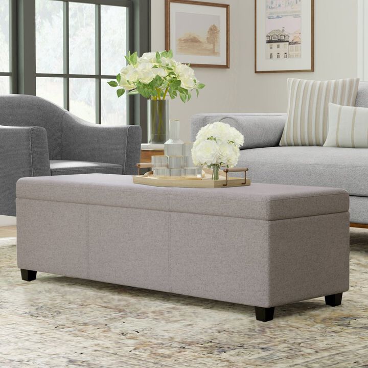 Simpli Home Avalon Extra Large Storage Ottoman Bench In Cloud Grey Polyester Linen Fabric
