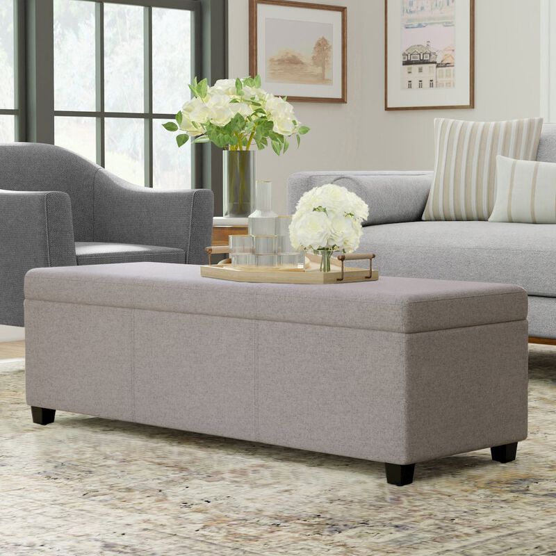Simpli Home Avalon Extra Large Storage Ottoman Bench In Cloud Grey Polyester Linen Fabric