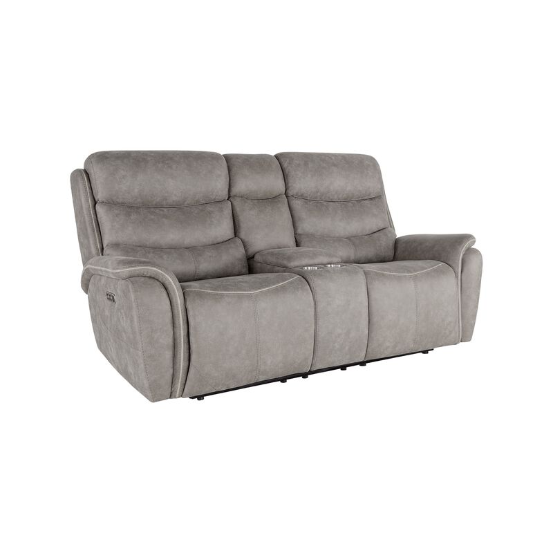 Folu Power Reclining Sofa, 76 Inch, Gray Fabric Upholstery, USB Ports - Benzara