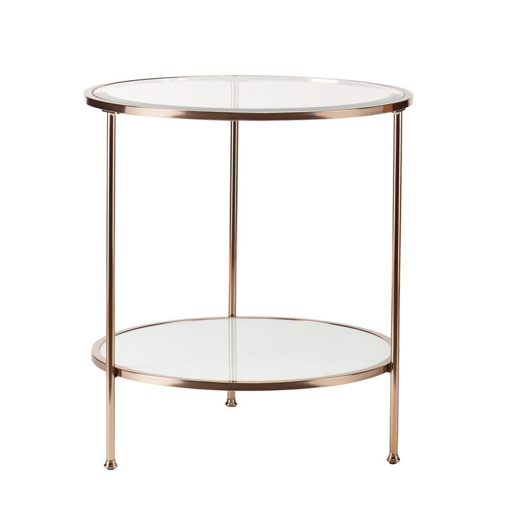 Contemporary Round Glass Top Side Table with Durable Iron Frame and Shelf