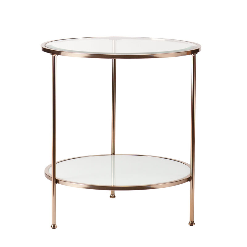 Contemporary Round Glass Top Side Table with Durable Iron Frame and Shelf image number 0