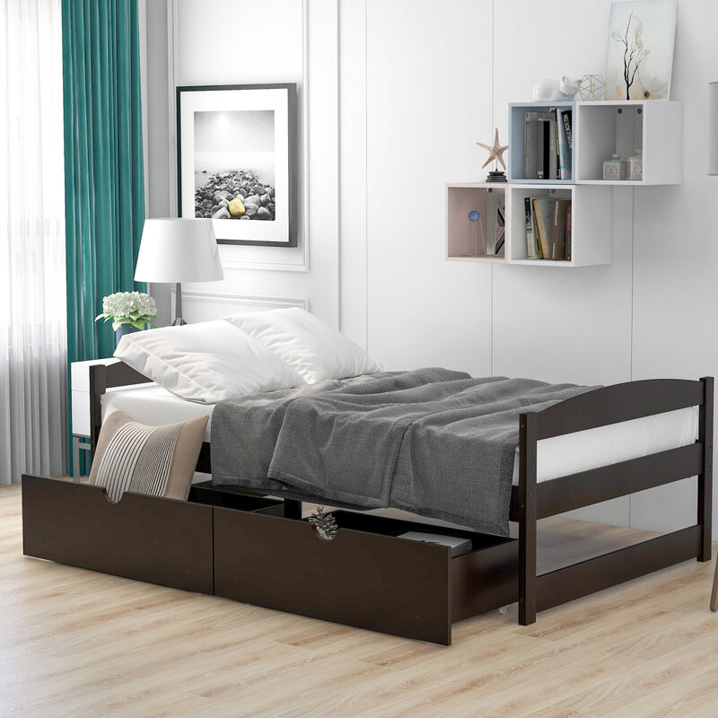 Twin Size Platform Bed, with Two Drawers