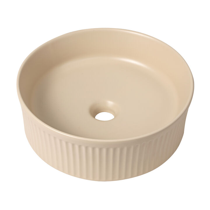 Element 14.75 in Modern Designer Round Fluted Ceramic Bathroom Vessel Sink