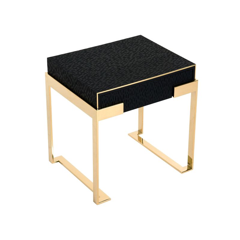 Cid Ruth 25 Inch Nightstand, Square Wenge Top, Polished Gold Steel Legs - Benzara image number 2