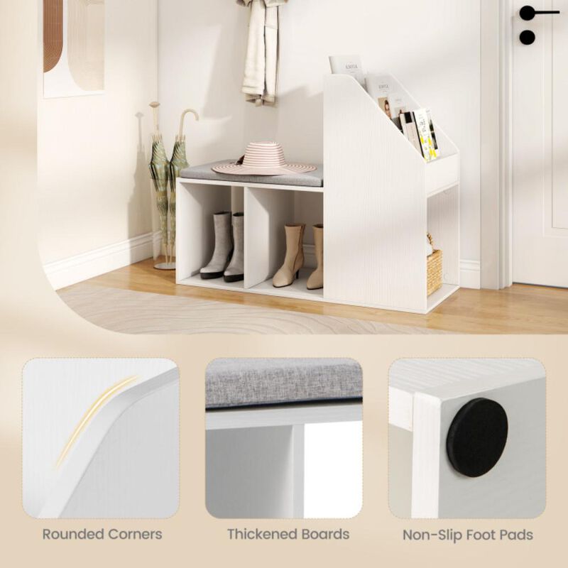 Hivvago Shoe Storage Bench with Removable Seat Cushion and 6 Storage Compartments