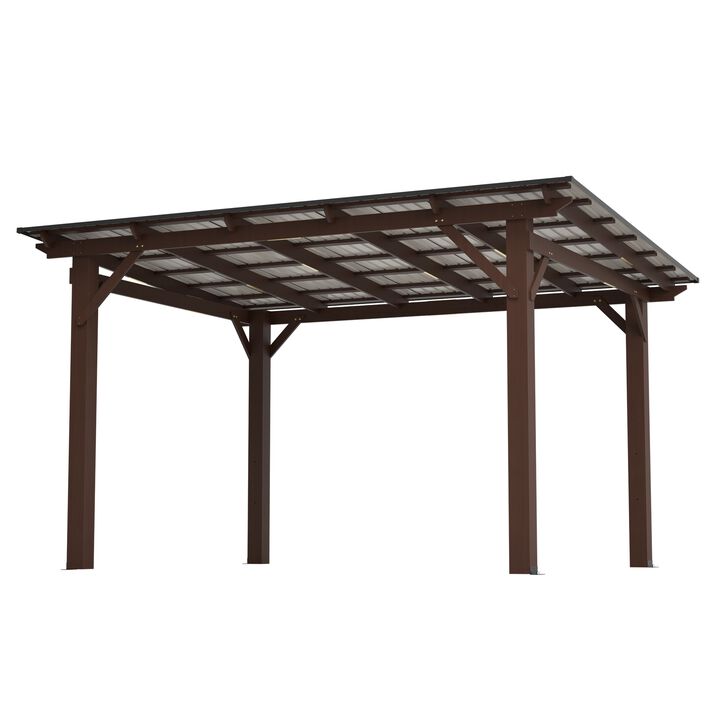13x10 FT Wooden Gazebo with Metal Roof, Outdoor Shade Structure for Backyard Garden Patio