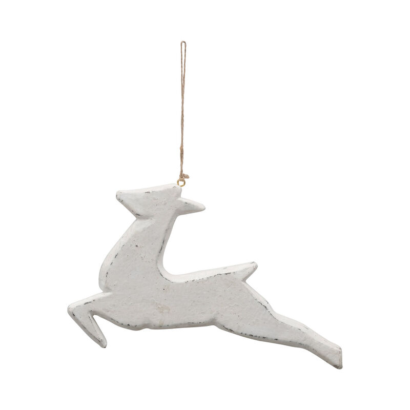 Handmade Paper Mache Deer Ornament, White image number 0