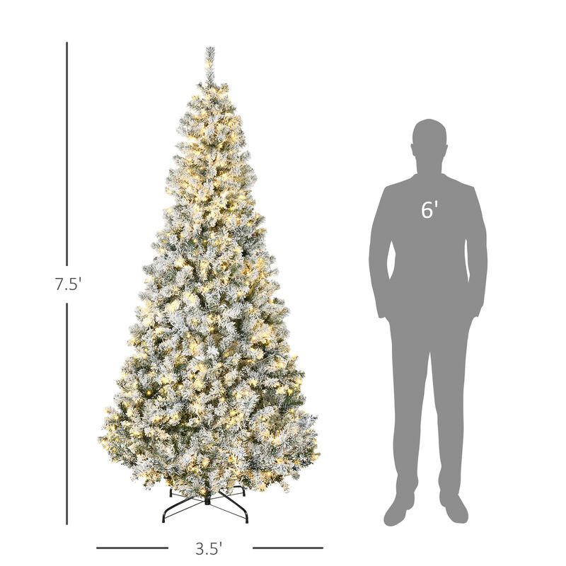 7.5ft Tall Prelit Artificial Christmas Tree Holiday Decor with 1188 Snow Flocked Branches