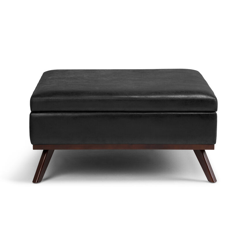 Owen 36 in Wide Square Square Coffee Table Storage Ottoman - Distressed Black