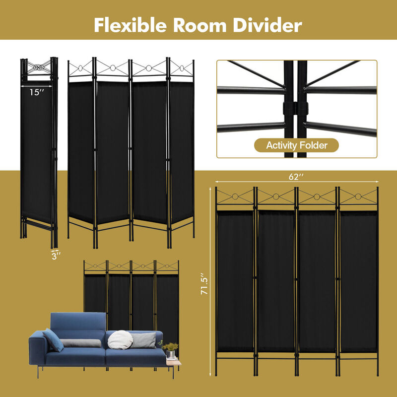 6 Feet 4-Panel Folding Freestanding Room Divider